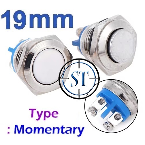 19mm Momentary Flat Metal Push Button Switch Saklar Tombol Tekan Waterproof On Off Stainless Steel T