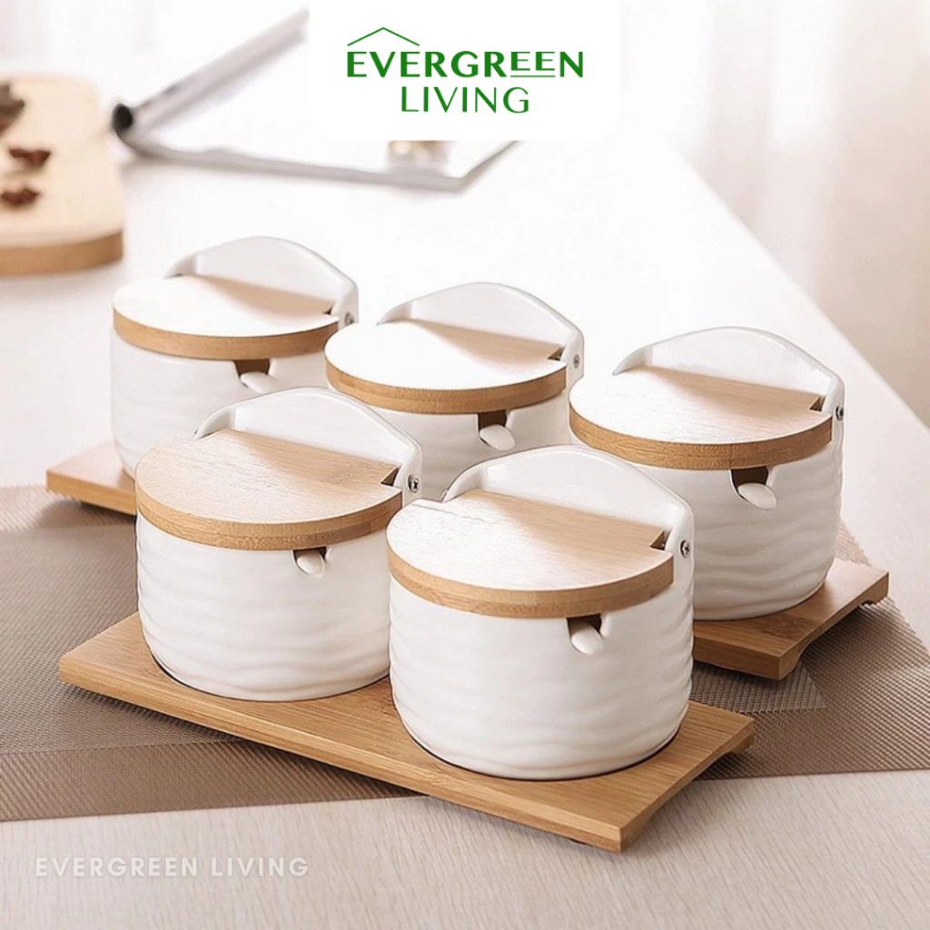 EVERGREEN Jar / Tempat Bumbu Dapur Keramik Aesthetic Serbaguna Wave Butter Ceramic Seasoning Pot Jar