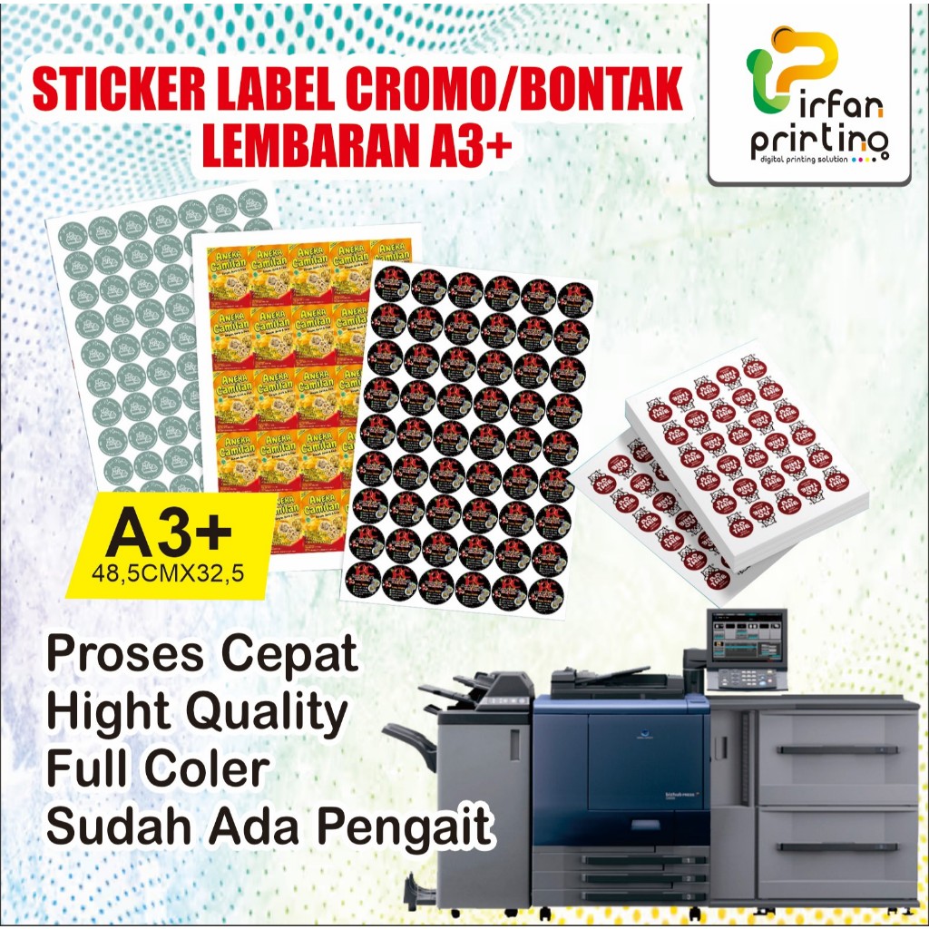 

CETAK STIKER LEMBARAN A3+ CHROMO CUSTOM MURAH