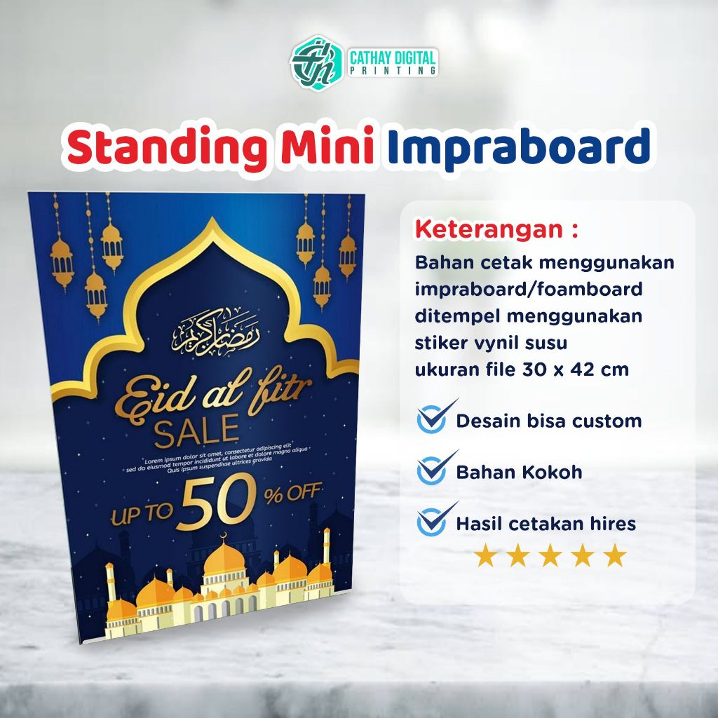 

Mini Standing Promosi | Standing Foamboard/Impraboard Mini | Standing mini Custom A3 (30x42cm)