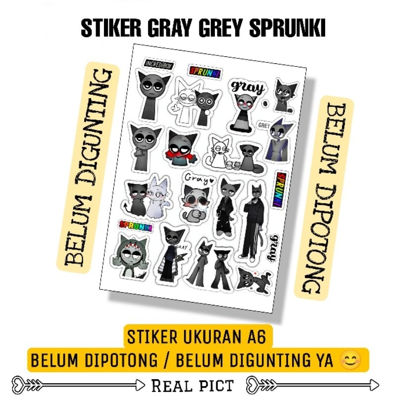 

STIKER GRAY GREY SPRUNKI / STIKER BELUM DIPOTONG BAHAN VINYL UKURAN A6 / STICKER GREY SPRUNKI / STIKER KARAKTER LUCU