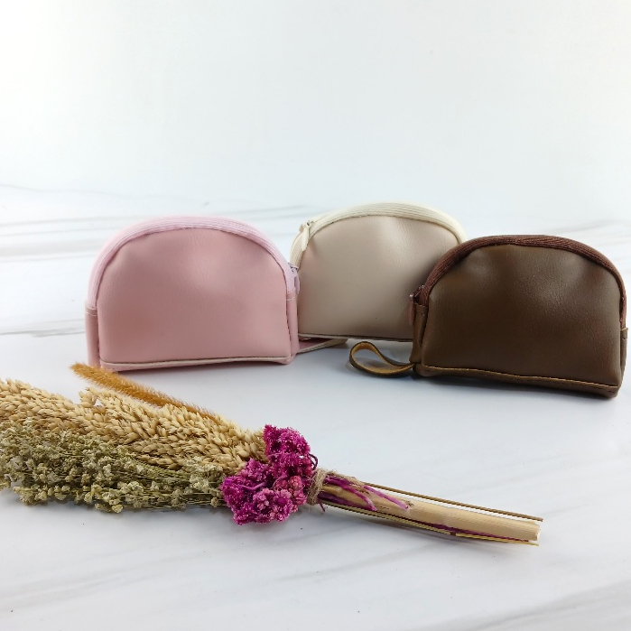 koin wanita elegan aesthetic minimalis lucu resleting mewah terbaru setengah lingkaran dompet mini