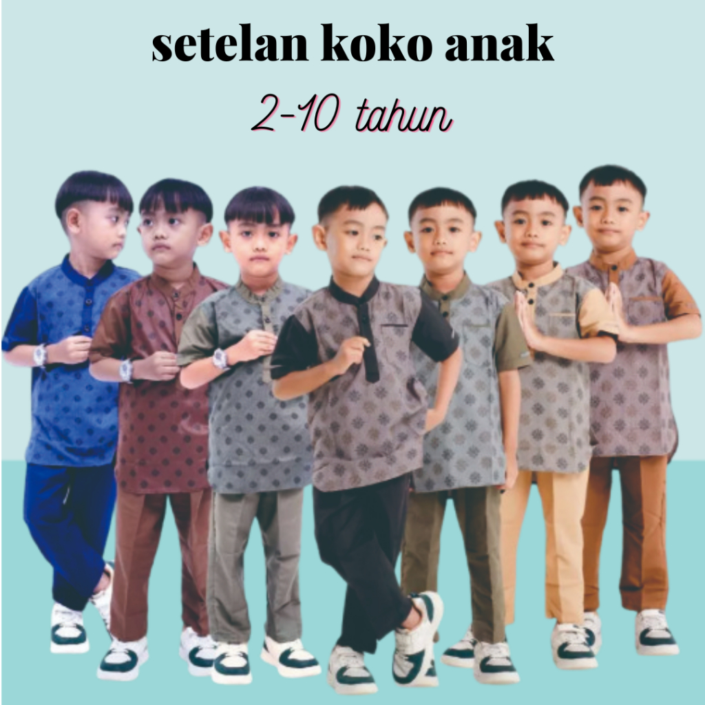 Setelan Koko Anak Baju Koko Anak Baju Koko Anak Laki Laki usia 1-12 tahun Bahan Katun Madinah Terbar