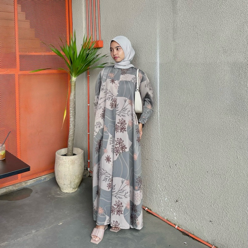 Luny Dress - Dress Satin Maxmara- Dress Bahan Jatuh - Gamis Simple - Gamis Bahan Jatuh