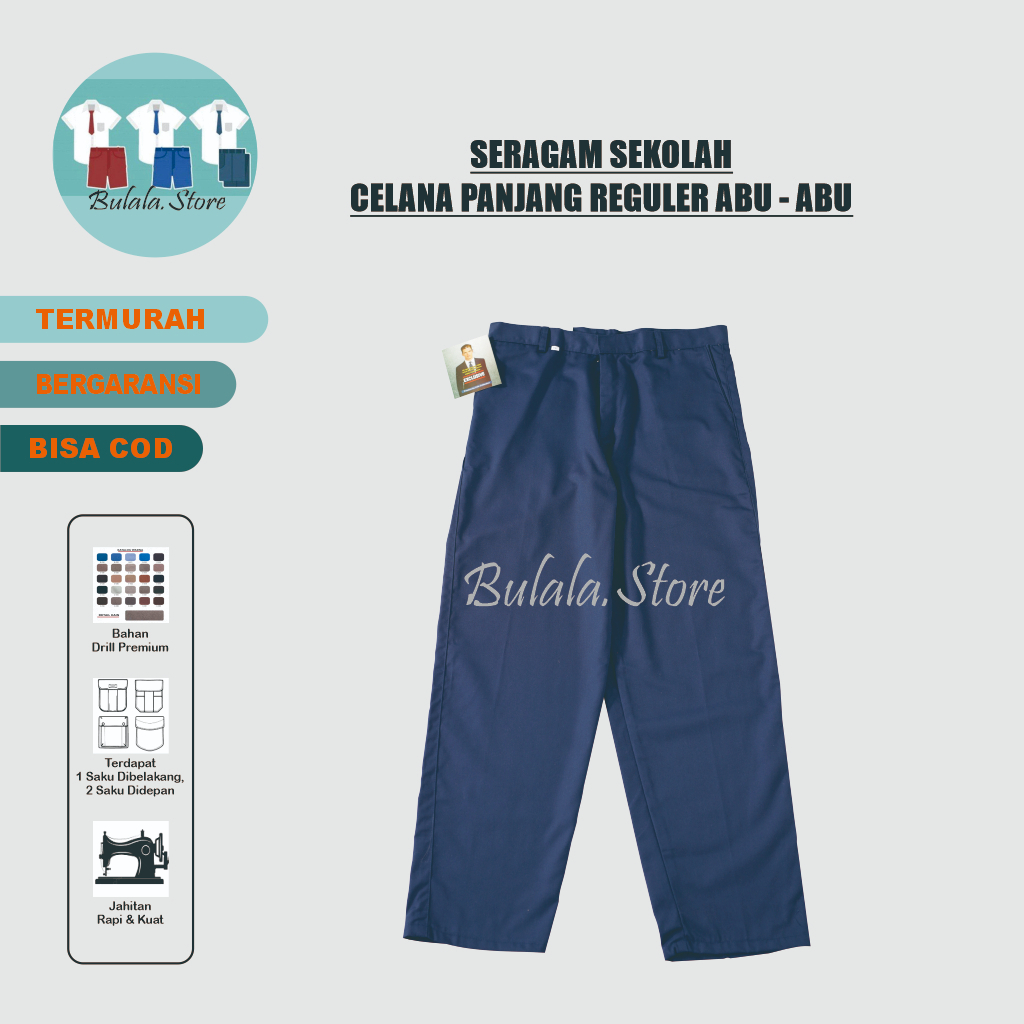 SERAGAM SEKOLAH CELANA PANJANG REGULER OSIS BIRU SMP BAHAN DRILL PREMIUM