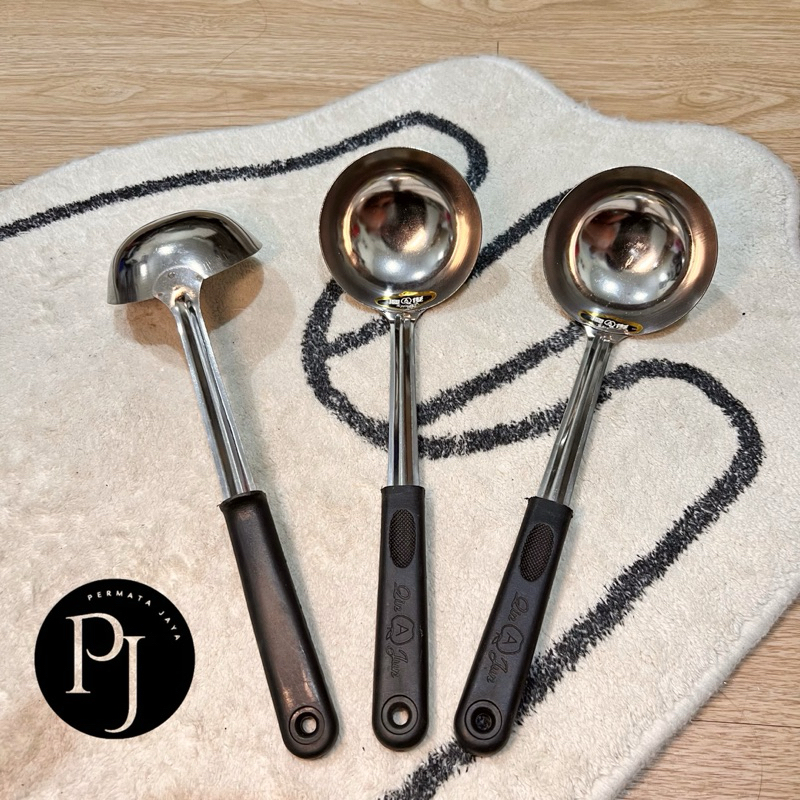 Sodet Sutil Centong / Irus Sop FULL Stainless Besar Gagang Hitam QIN N JIN APEL