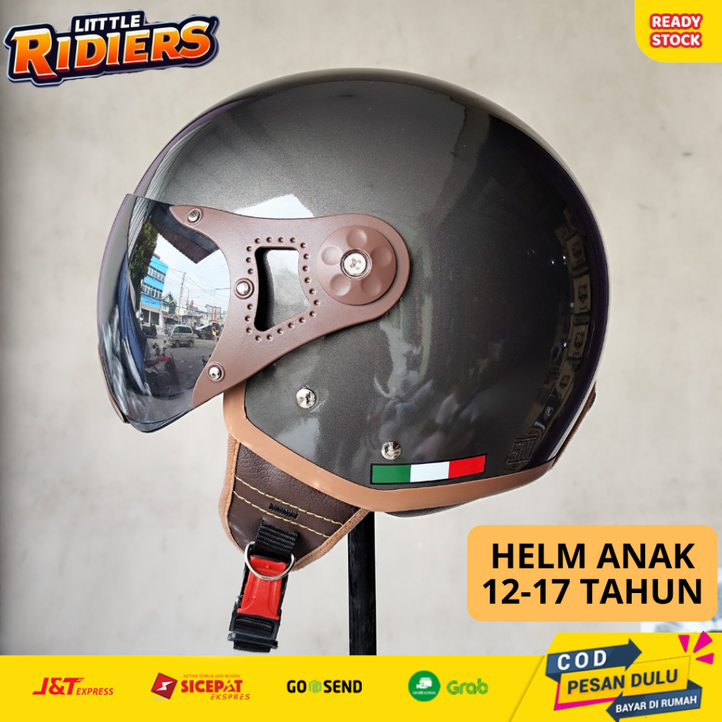 Helm Bogo Retro REMAJA DEWASA PILOT Free Kacamata Usia 12- 17 Tahun Laki Perempuan Hitam Coklat