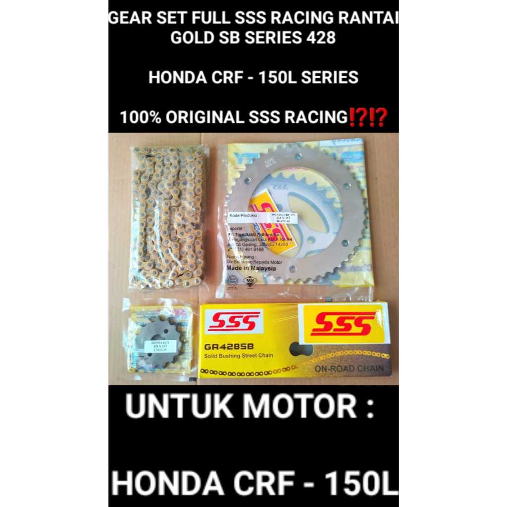 GEAR GIR SET FULL SSS RACING RANTAI GOLD SB 428 CRF - 150L SERIES UNTUK MOTOR HONDA CRF - 150L