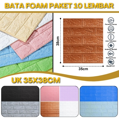 Wallfoam Walpaper Dinding 3 Dimensi Foam 35x38 Paket 10 Lembar Sticker Wallpaper Tembok Motip Bata