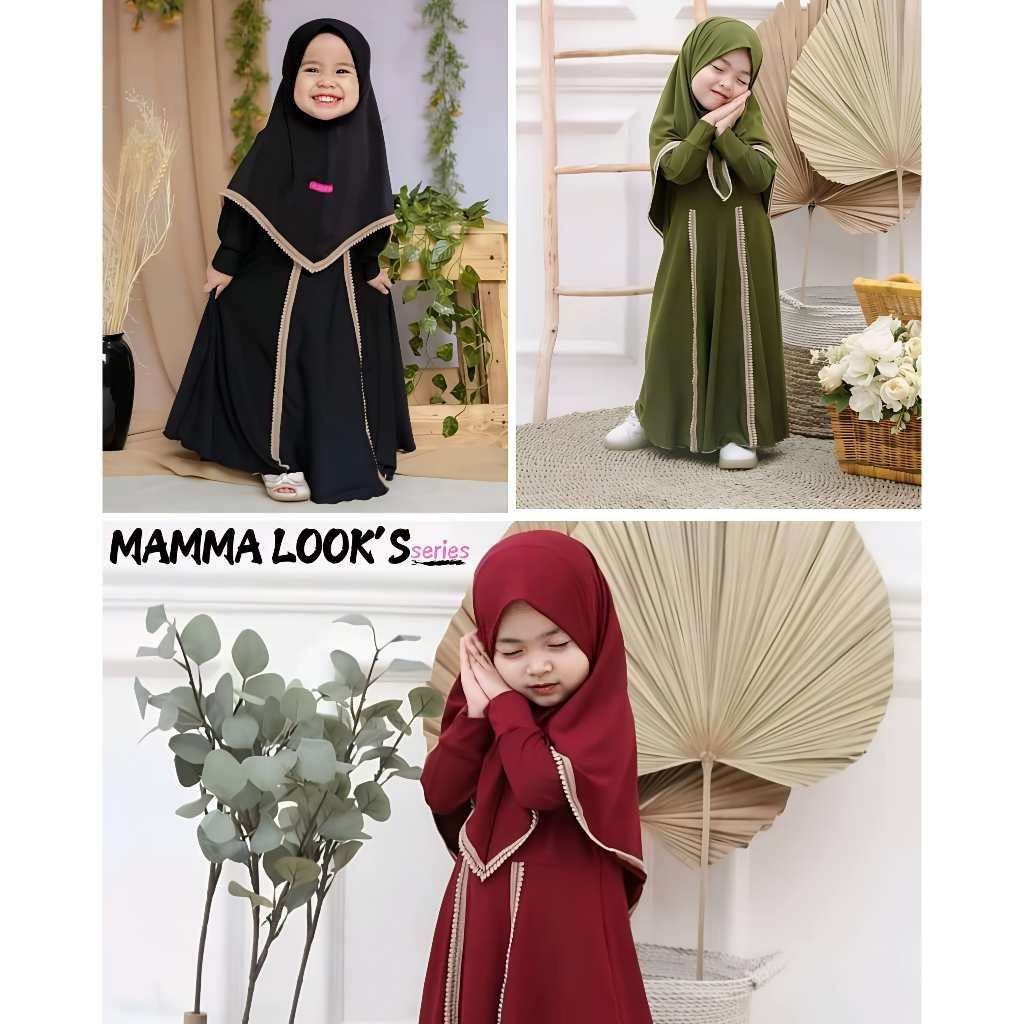 Baju Muslim Gamis Anak Perempuan Lebaran 2026  One Set Hijab Umur 2 - 9 Tahun Terbaru