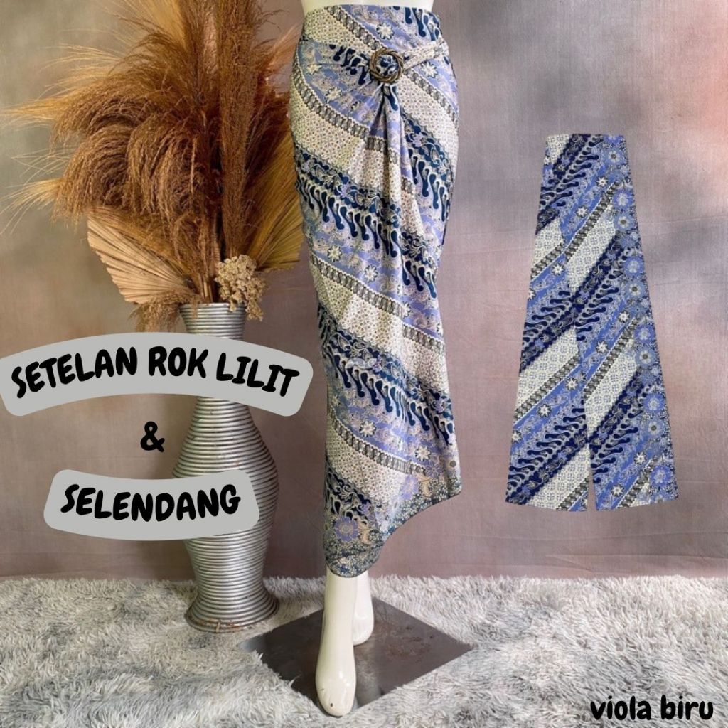 Couple Rok Lilit Batik Dan Selendang / Kain Lilit Batik Dan Selendang Viola Denim