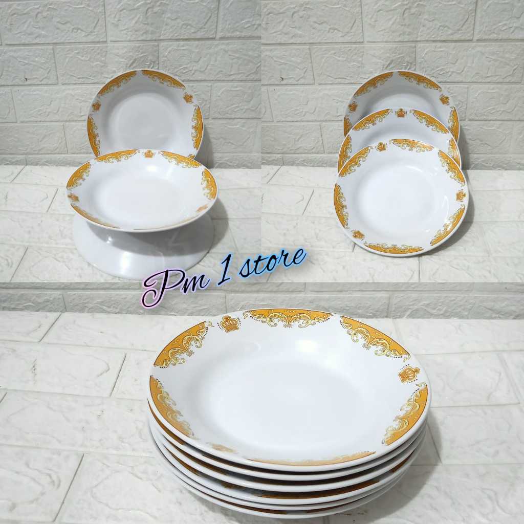 1 lusin piring makan mahkota / piring beling / piring keramik makan diameter 23cm