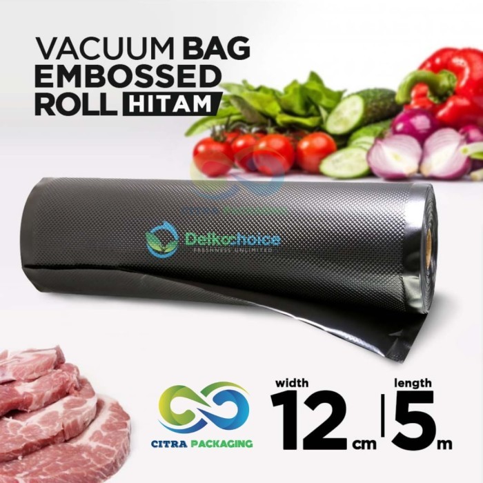 PLASTIK VAKUM VACUUM VACUM EMBOSS EMBOSSED SEALER ROLL BAG BLACK HITAM 12CM
