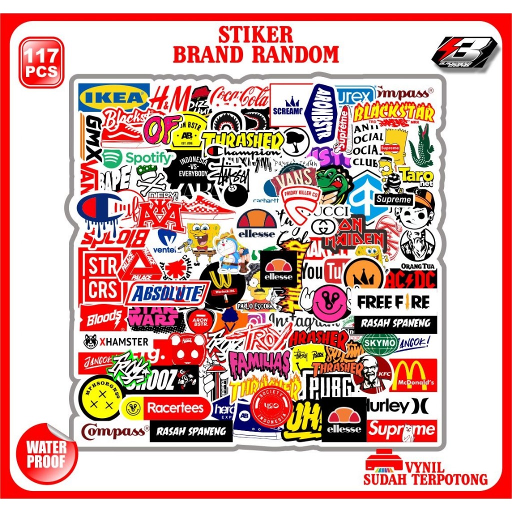 

117pcs stiker pack mini stiker brand colorfull sudah terpotong waterproof