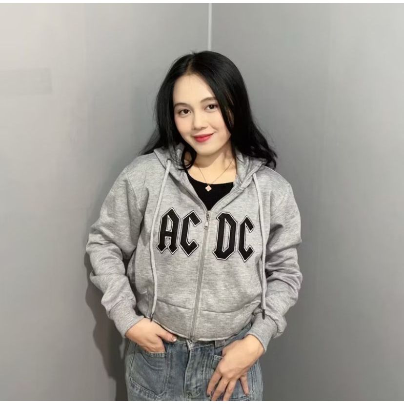 PLATINUM WORLD Hoodie Zipper Crop ACDC ABU Sweater Wanita Crope Premium Quality S1