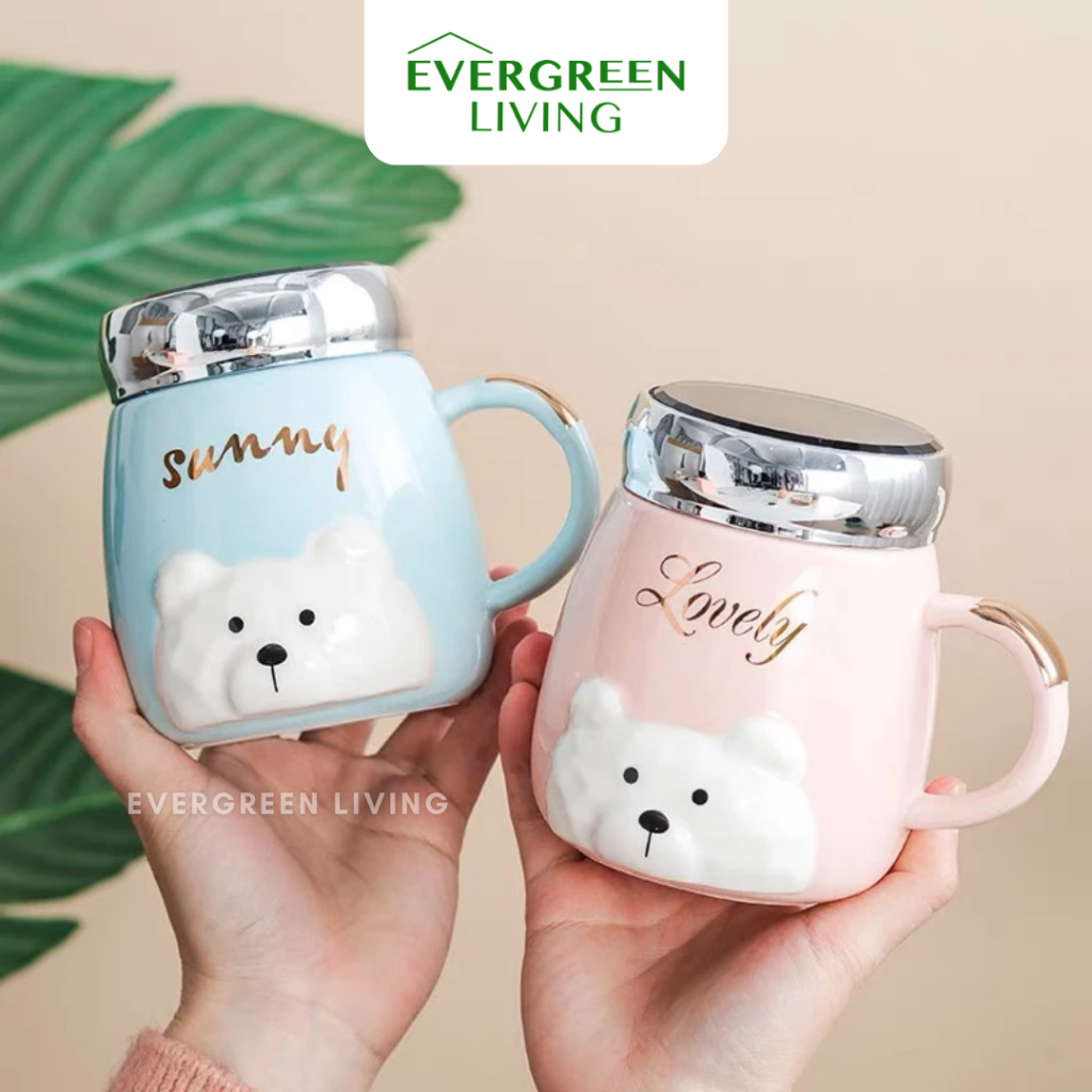 EVERGREEN Cangkir Gelas Mug Beruang Panda Rusa Lucu Cute Bahan Keramik Tebal Ceramic Cup Kucing Good