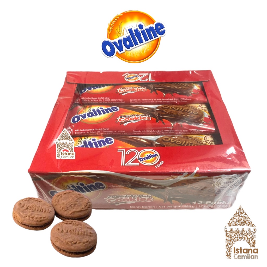 

Ovaltine Choco Malt Cookies Biskuit Sandwich Cokelat PACK (isi 12 pcs)