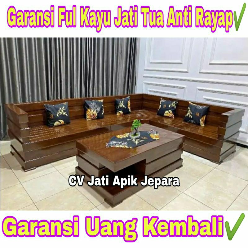 Kursi Tamu Sudut Box Kayu Jati Minimalis Modern