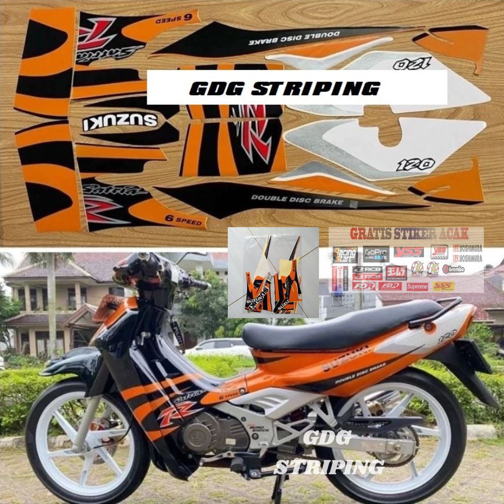 Striping Stiker Suzuki Satria 120R 2002 Hitam Oren Murah GDG