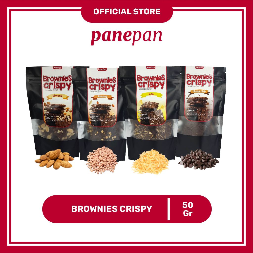 

Brownies Crispy by panepan / Bronis Kering / Chips / Kue Cemilan Snack / 50GR Almond Keju Chocochip