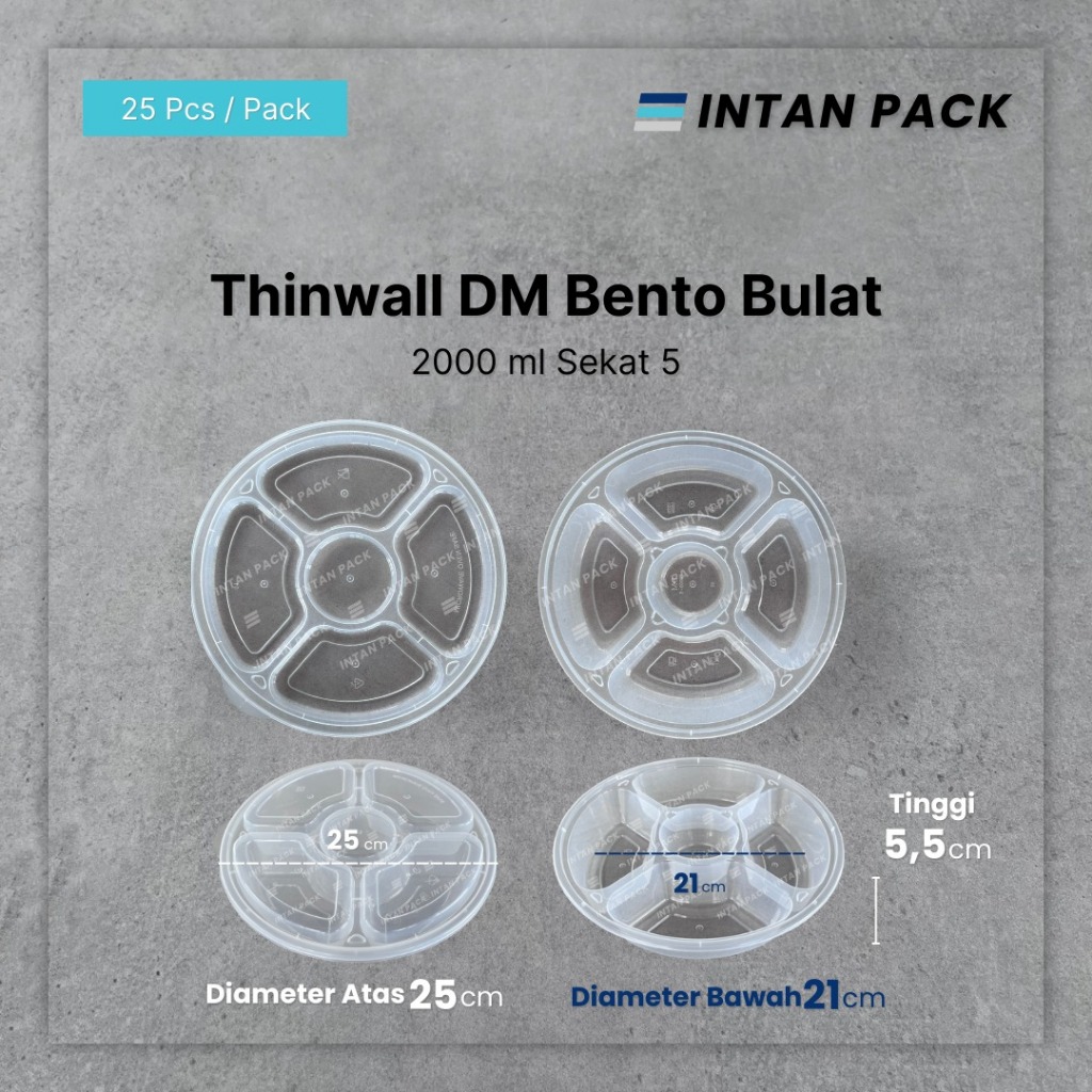 Thinwall Bento Bulat 2000 ml Sekat 5 DM R (25 PCS)