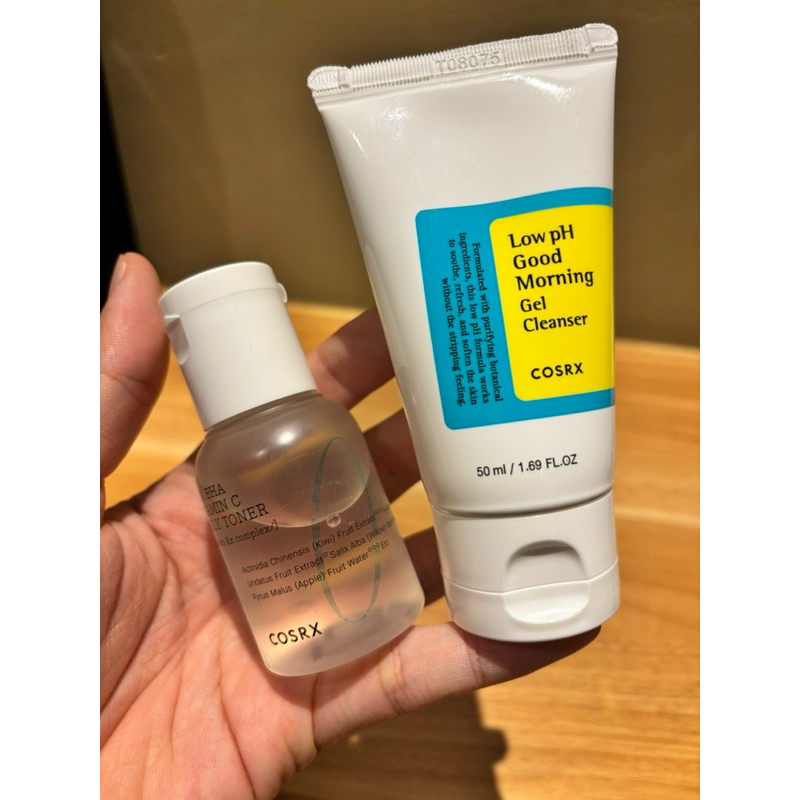 COSRX LOW PH GOOD MORNING GEL CLEANSER + AHA BHA VITAMIN C DAILY TONER (travel sz trial kit) no box