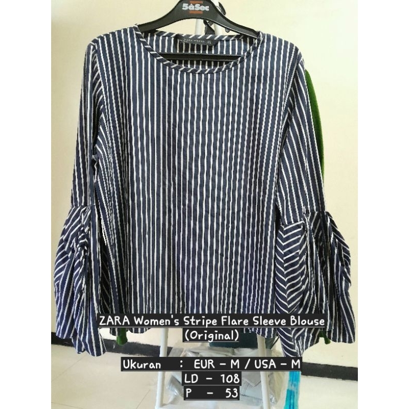 ZARA Women's Stripe Flare Sleeve Blouse (Original)