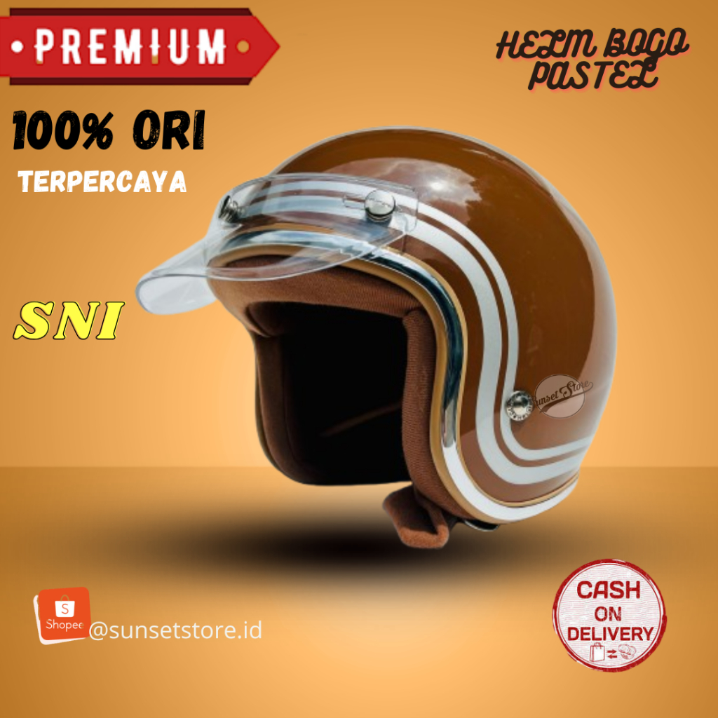 Helm Bogo Wanita Dewasa Retro Hijab Helm Bogo Dewasa Pastel Full Leher SNI Busa Coklat