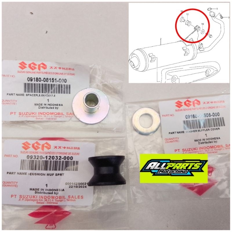 KARET + BOSH + RING DUDUKAN KNALPOT SPIN / SATRIA 2TAK / SATRIA FU 150/ SHOGUN 125 ORIGINAL SGP