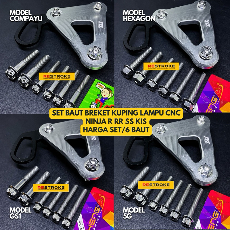 BAUT KUPING LAMPU NINJA R SS KIS BREKET CNC ORIGINAL HENG COMPAYU STAINLESS THAILAND