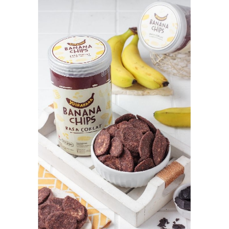 

Keripik pisang coklat Yoibanana Chips kemasan Toples