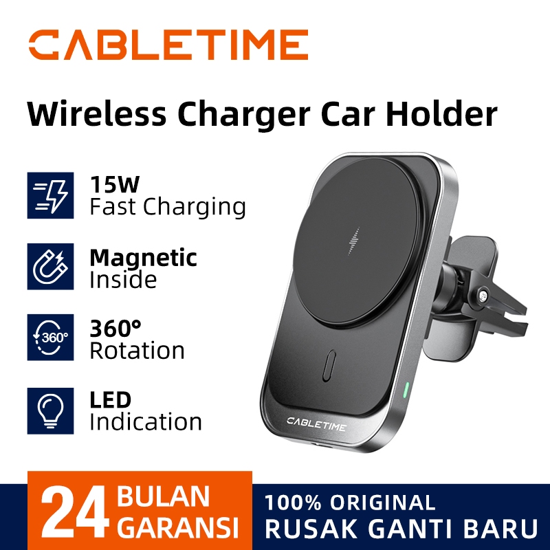 CABLETIME Car Phone Holder Wireless Charger Fast Charging Stand Mount HP Mobil Otomatis iPhone Andro