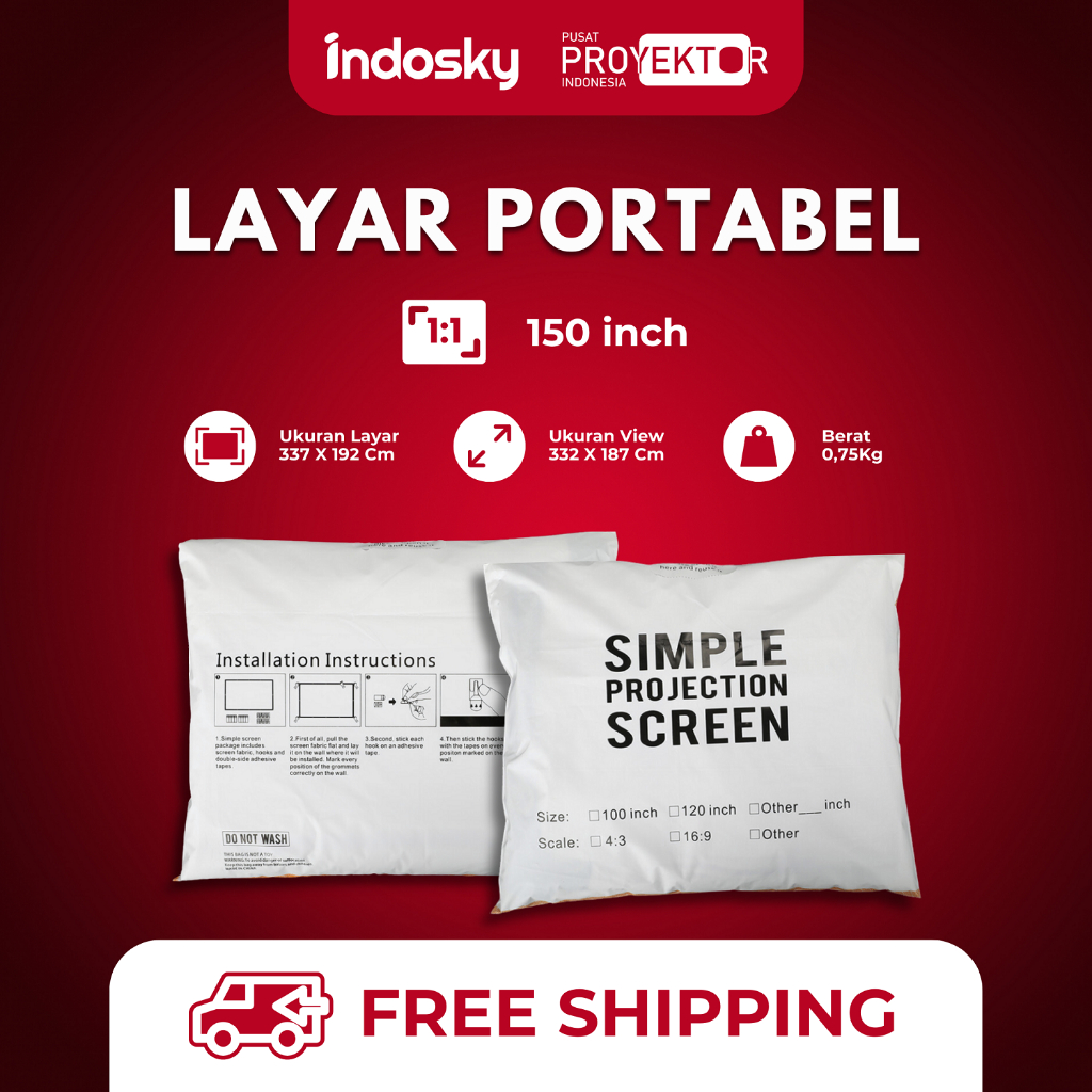 Pusat Proyektor Indonesia - Layar Proyektor Portable 150 Inch | Simple Screen Projector | Projector 