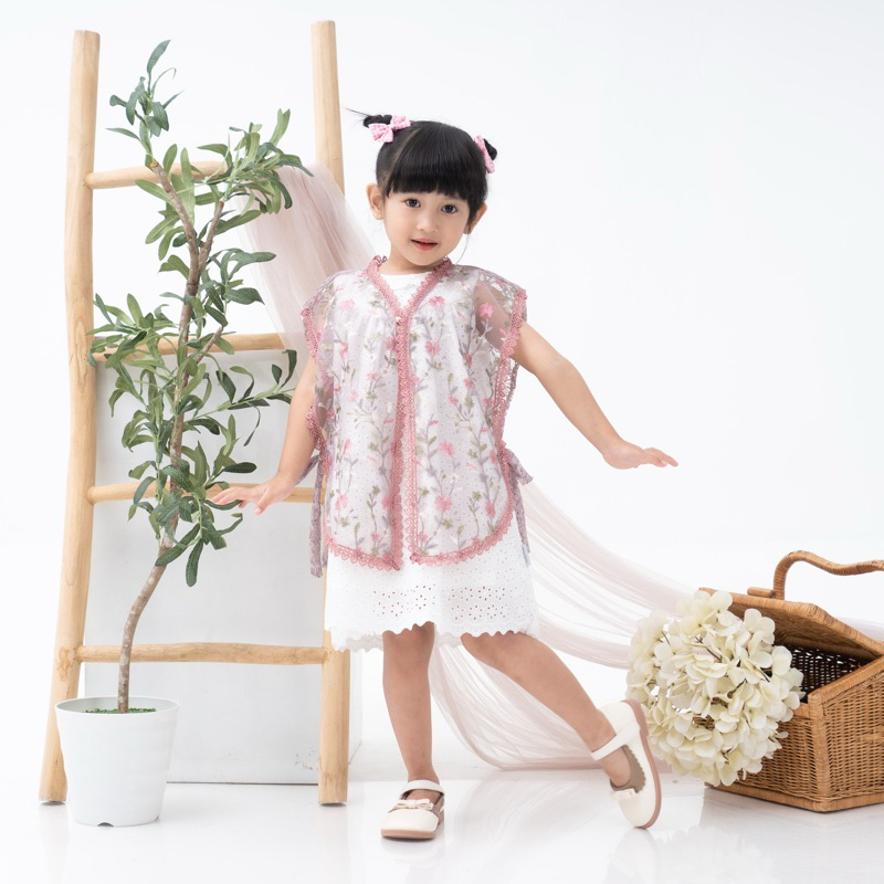 Delova Kids - GARDENIA VEST Anak Brukat Bordir Setelan Lace Renda Tille Baju Kondangan Lebaran Pesta Model Korea Style Couple Mom