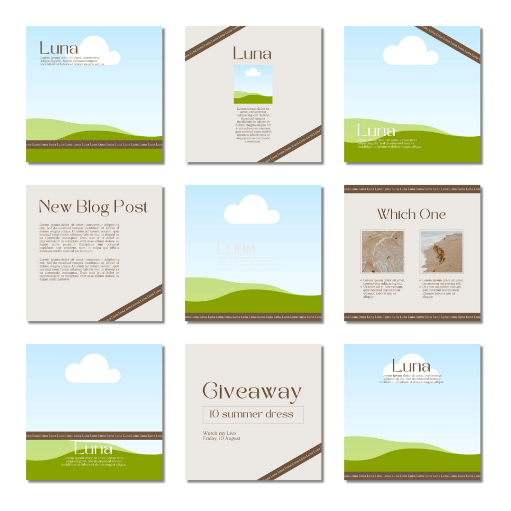 Luna Instagram Feed/Post Template Canva | 9 Post Premium Design |  Bisa Diedit di Canva | Gratis Ong