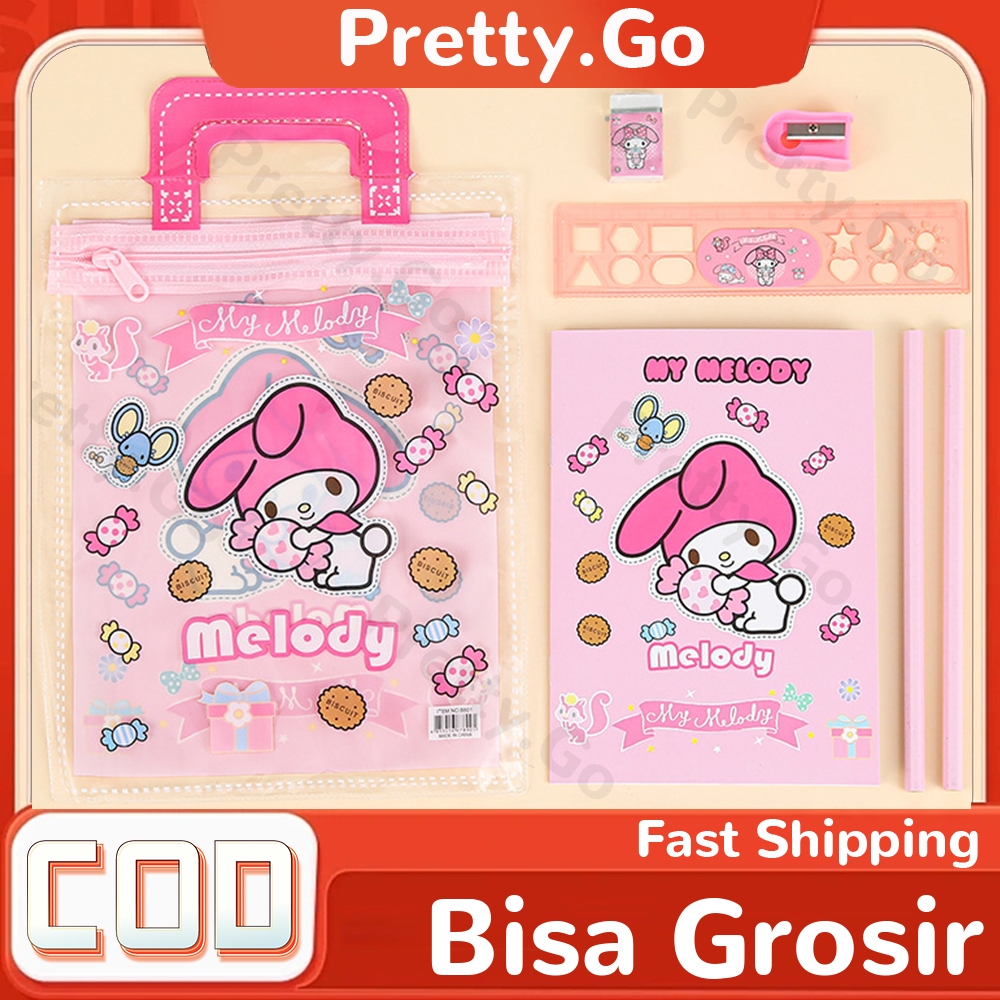 

Alat Tulis Satu Set 6 in 1 Set Stationary Sekolah Murah Lucu Pouch Hadiah Anak Free Tas Totebag PVC