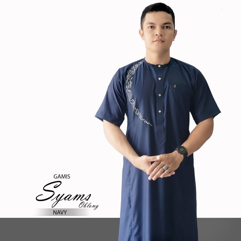 Gamis ATQIYA SYAMS Oblong /lengan pendek / Gamis Pria / Jubah Bordir / Gamis Elegant Dan Kekinian