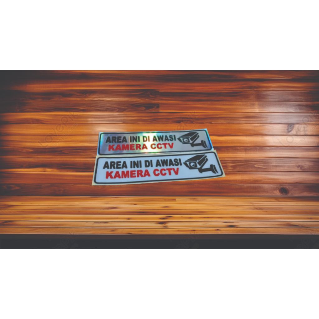 Stiker cctv rumah cutting 20x5cm sticker cctv area rumah di awasi cctv