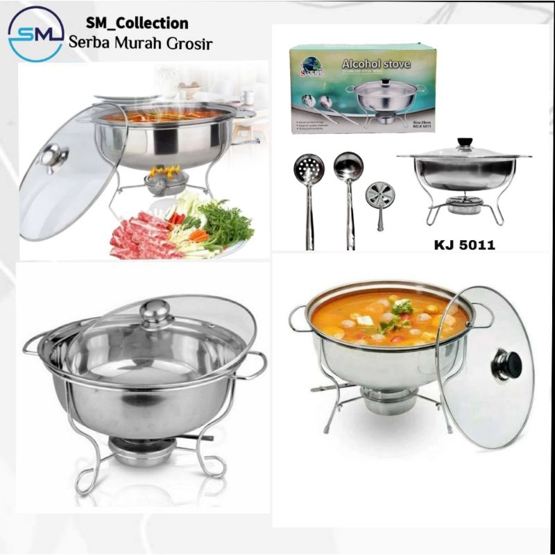panci prasmanan/panci penghangat/tempat sayur/tempat pemanas makanan/panci tungku set