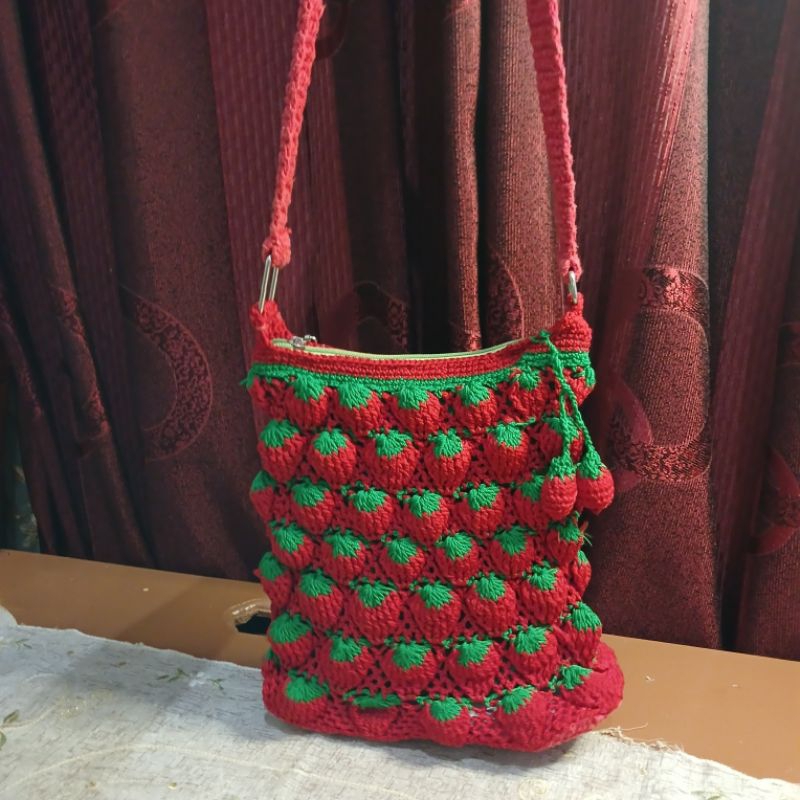Preloved`Strawberry Sling bag Handmade 100%