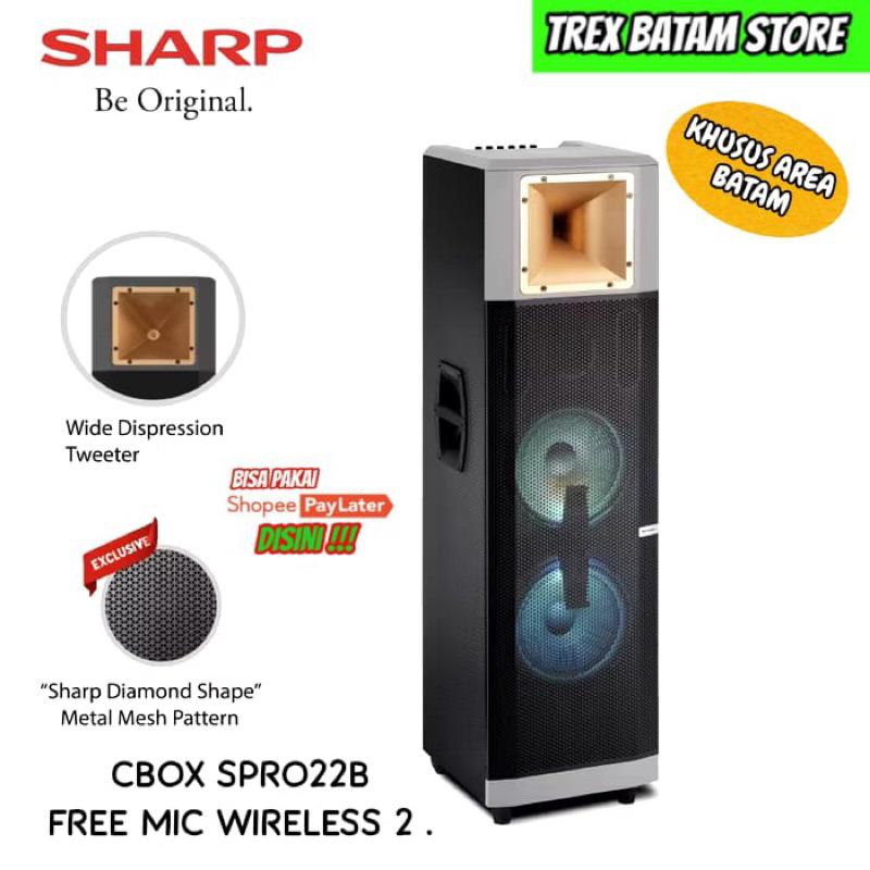 SHARP SPEAKER AKTIF CBOX SPRO22B NEW 3 WAY SPEAKER FREE 2 WIRELESS MIC [ BATAM ]