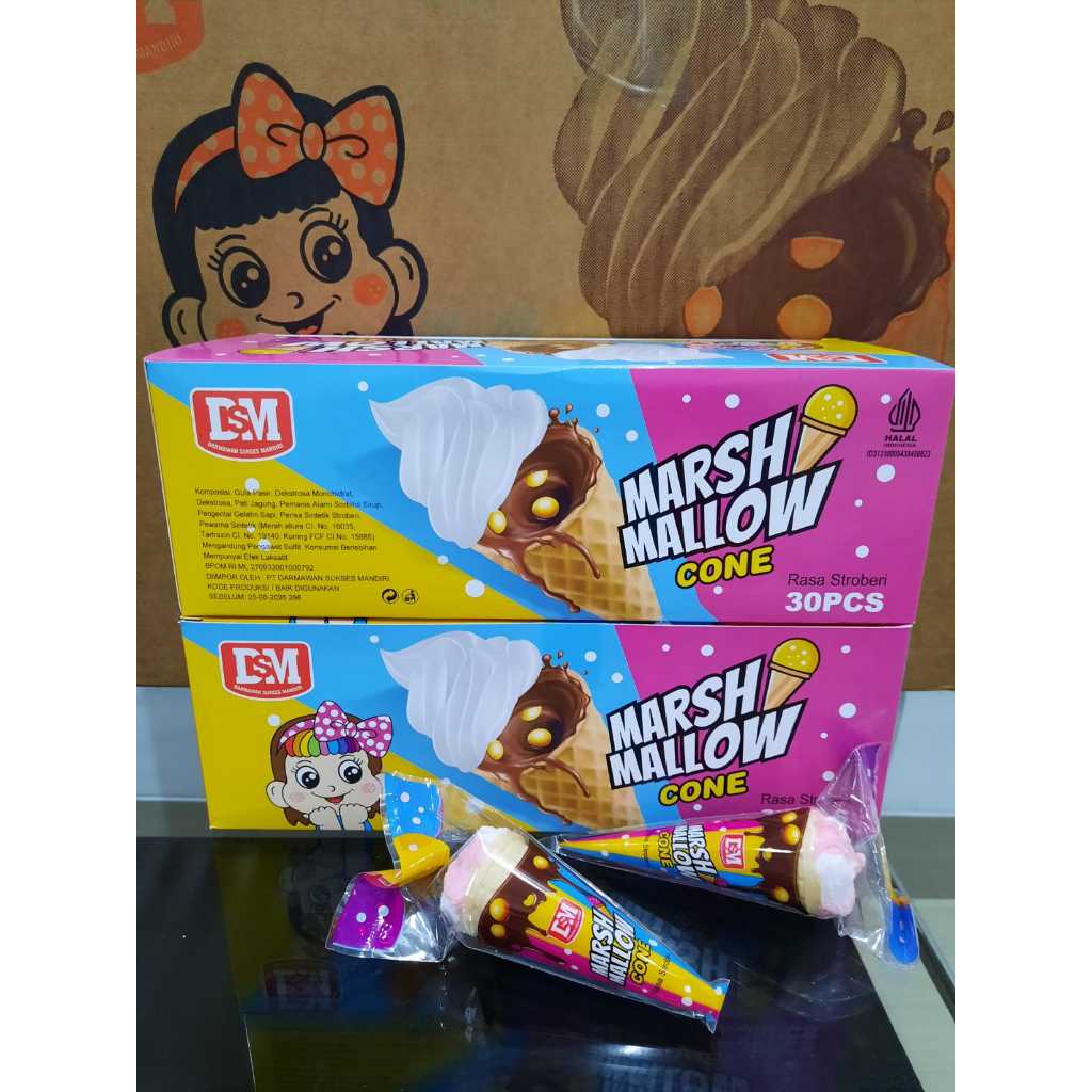 

Makanan DSM Marshmallow Cone Stroberi HALAL 30pcs 340gr