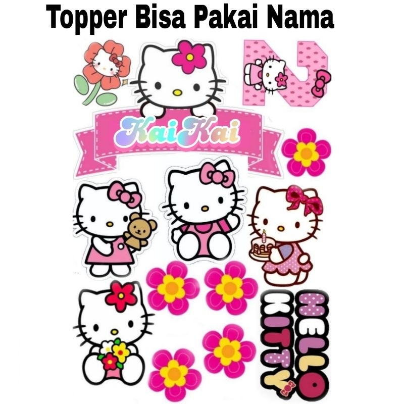 Topper Hello kitty custom nama hiasan kue