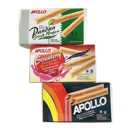 

Apollo stick wafer biscuit berkrim pandan coklat strawberry