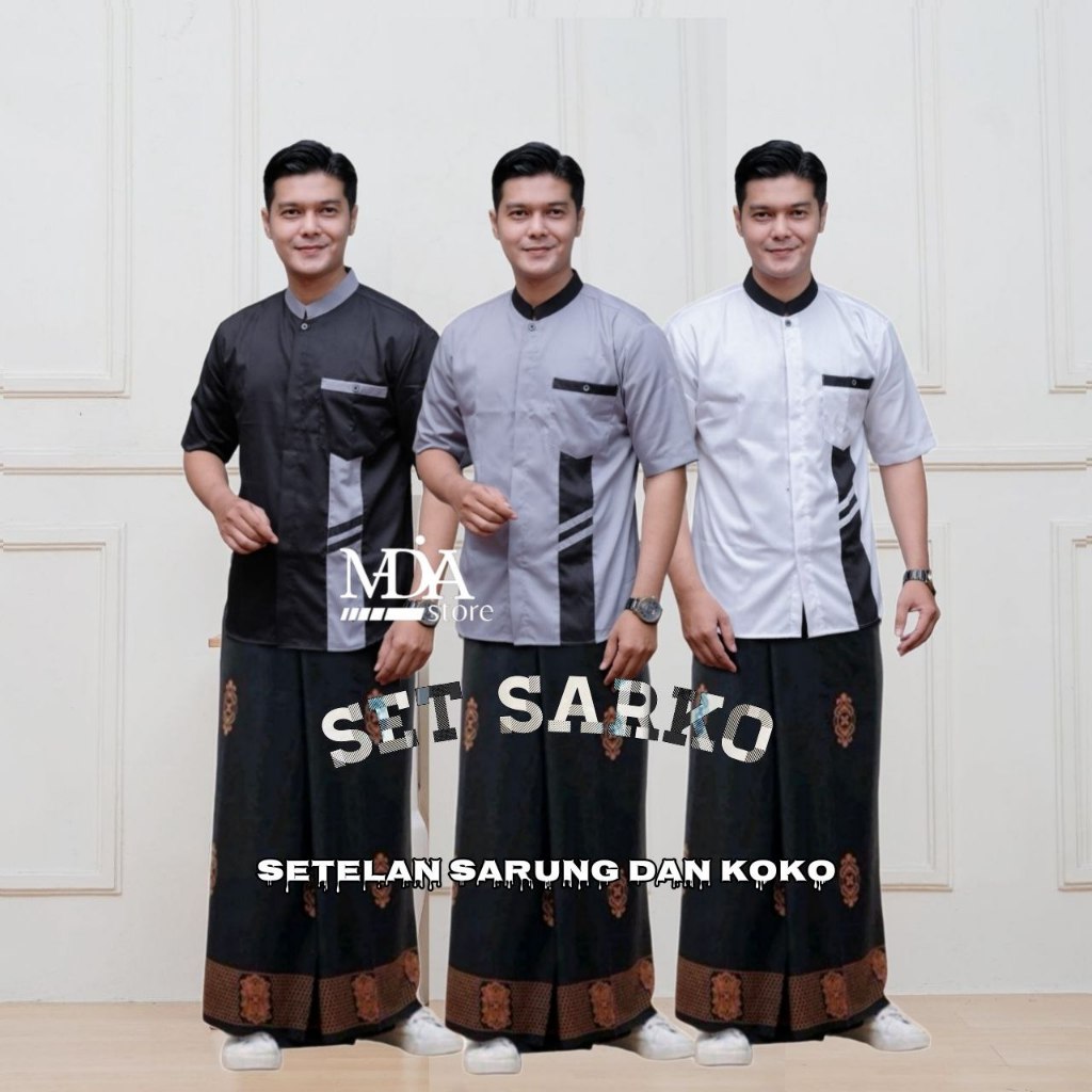 Paket Set 100Rb SARKO SARUNG kemeja koko pria baju koko muslim pria dewasa lengan pendek  koko kombi