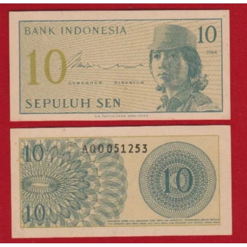 1 Lembar Uang Kuno 10 Sen Seri Sukarelawan Tahun 1964