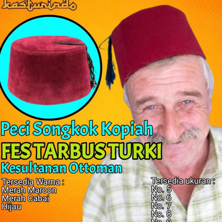 KODE T53O Peci Songkok Kopiah Sultan Ottoman Turki Fes Tarbus Rambut Fez Turkey Sufi Merah Abdul Ham