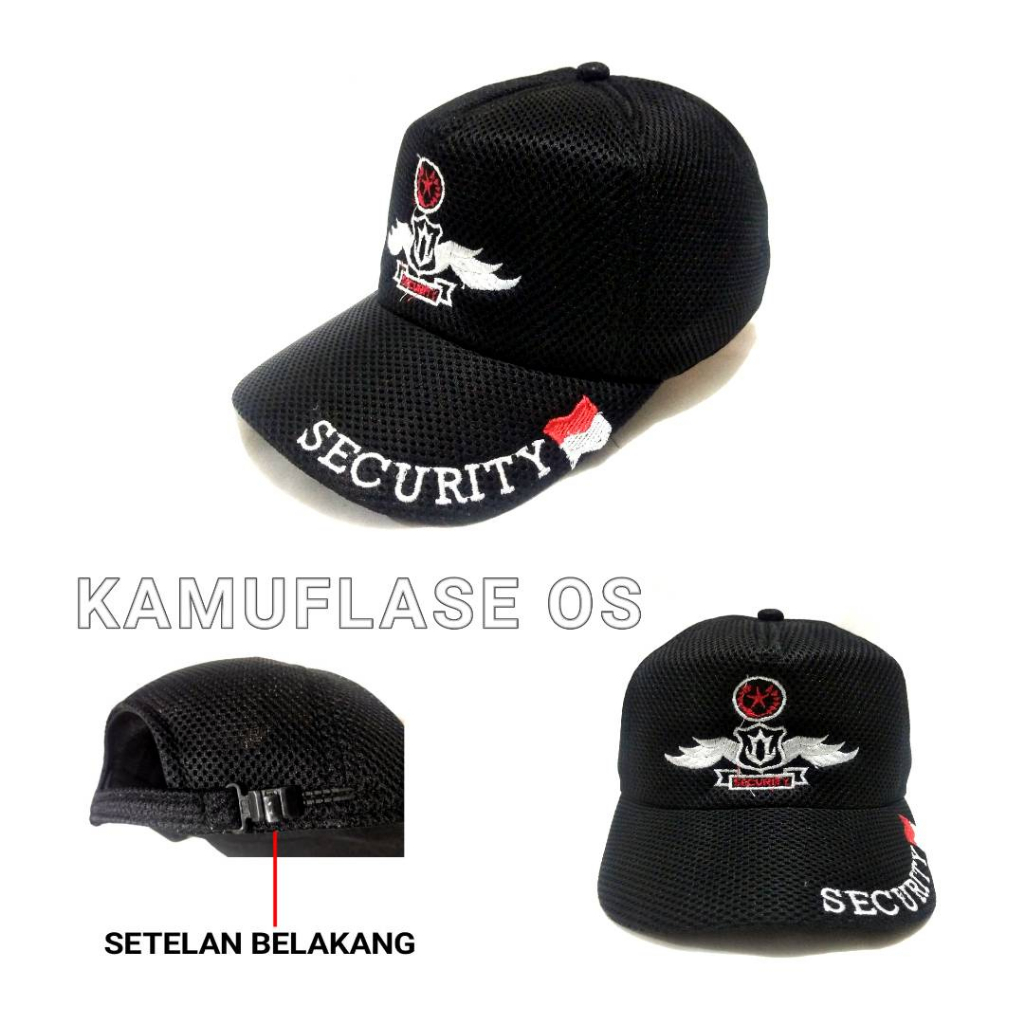 Topi Satpam Security Mesh Hitam dan Coklat Logo wing logo bordir atribut