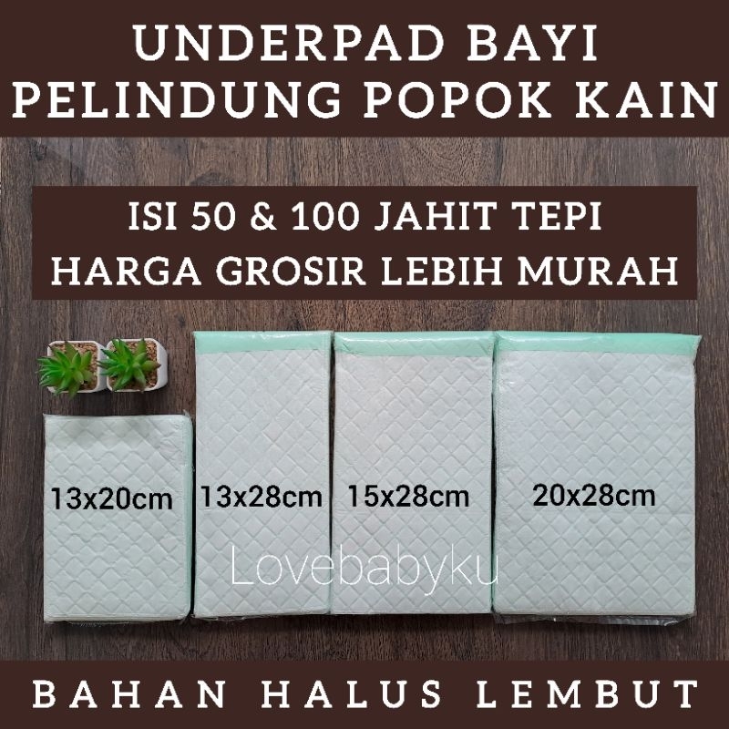 UNDERPAD BABY ISI 50 & 100 JAHIT TEPI ALAS OMPOL PAS SEUKURAN POPOK PERLAK BAYI BARU LAHIR