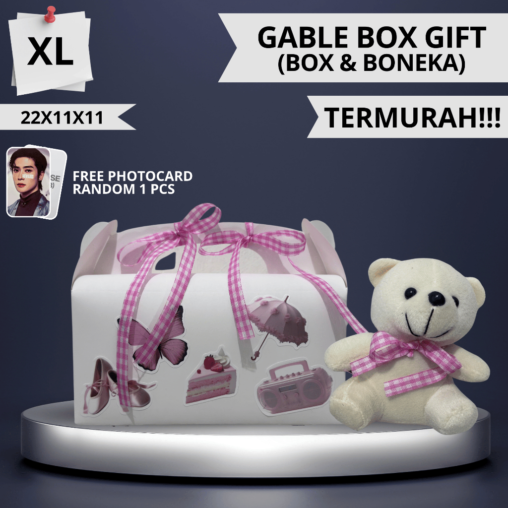 

GABLE BOX GIFT (INCLUDE BONEKA) PINK BOX XL ULTAH-GRADUATION-LEBARAN-VALENTINE | HAMPERS